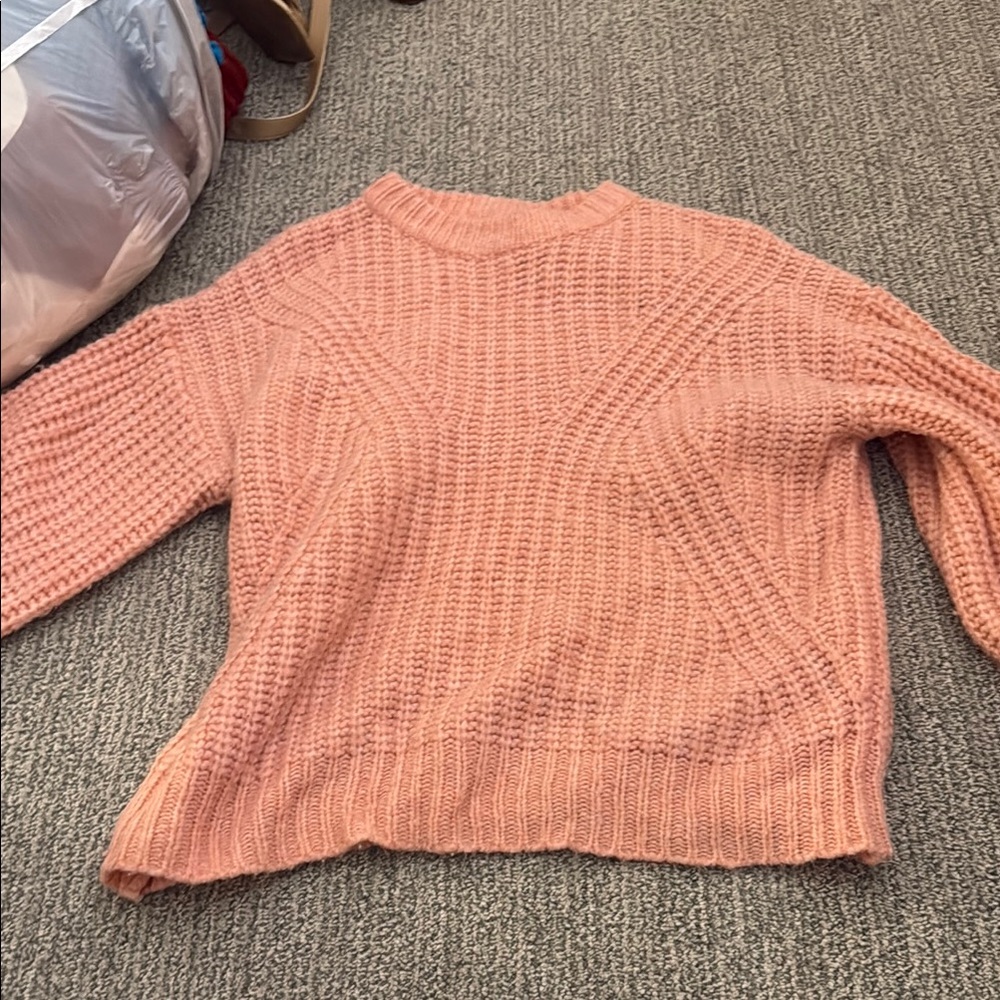 a new day Pink Crew Neck Sweater with Ribbed Texture
